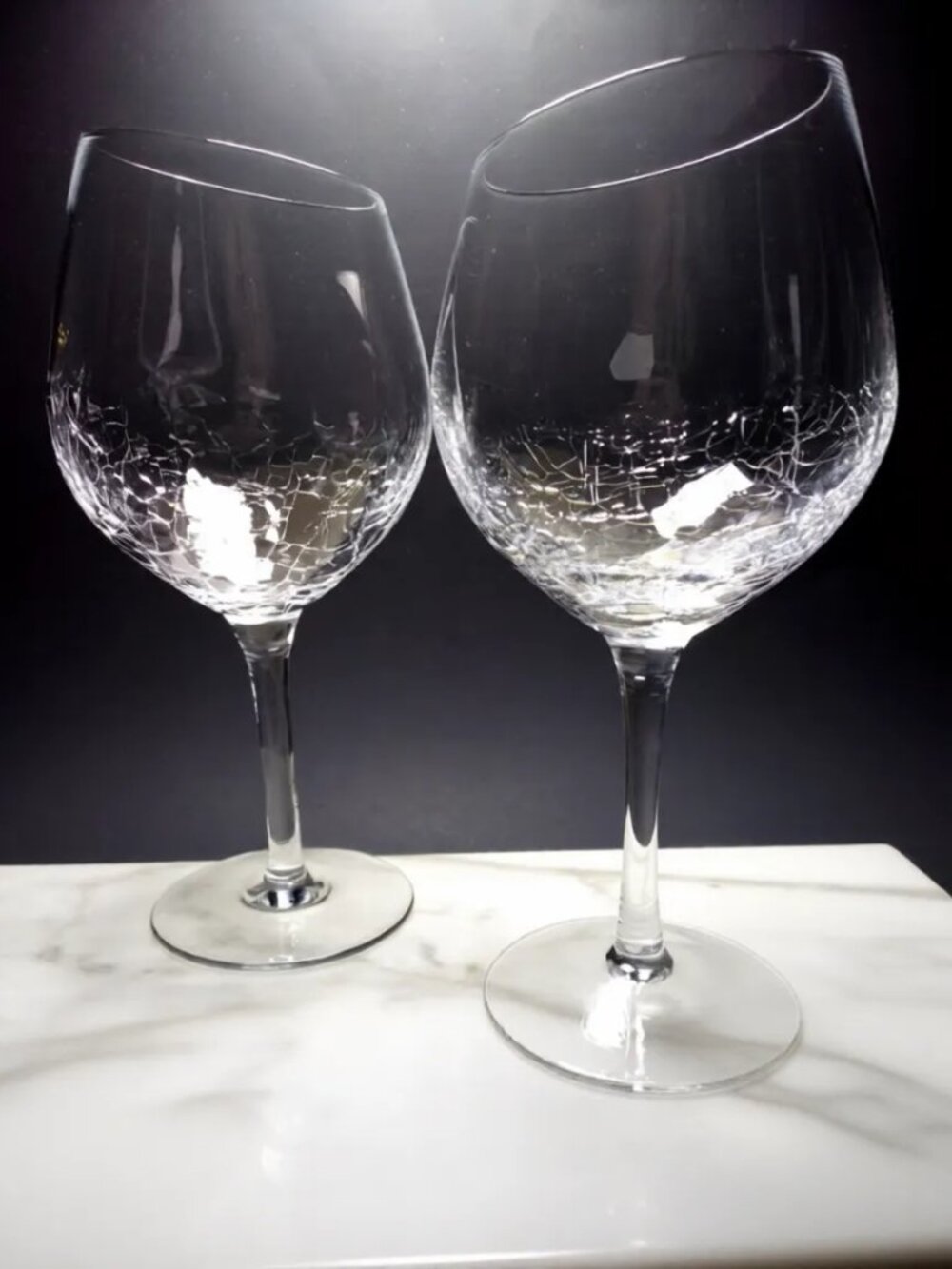 2 Pier 1 Clear Angled Rim Crackle Red Wine Glass Goblets 18oz Discontinued